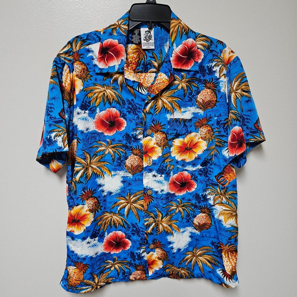 Kennington Hawaii Floral Silky Coconut Button Down Shirt Size Medium